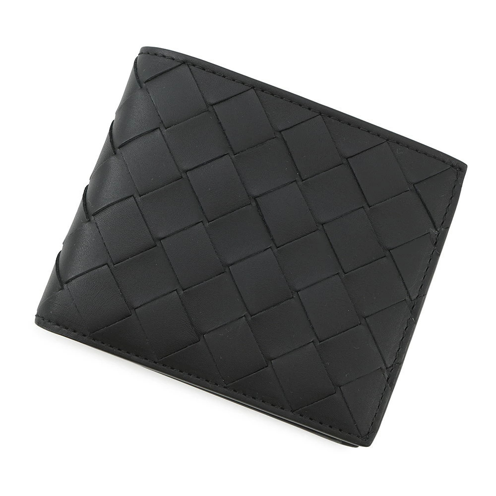 Bottega Veneta Bi fold Wallet Intrecciato Leather Black